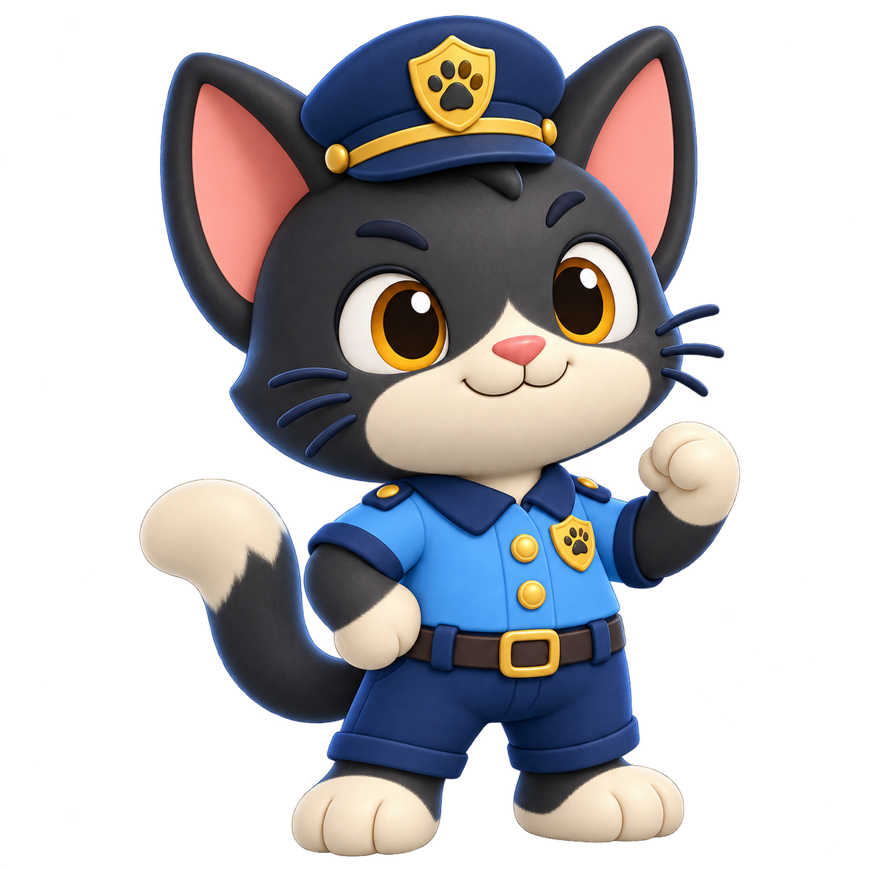 举爪打招呼的黑猫小警长